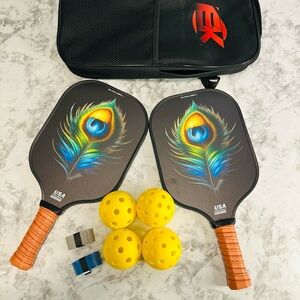 Lightweight Graphite Carbon Fiber Set, 2 Outdoor 2 Indoor Balls, 2 Grip Tapes 🏓